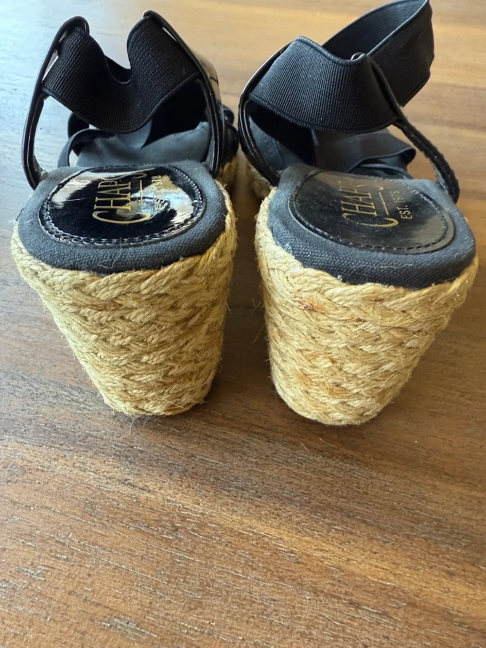 Champs Black Crisscross Espadrille Wedge Sandals